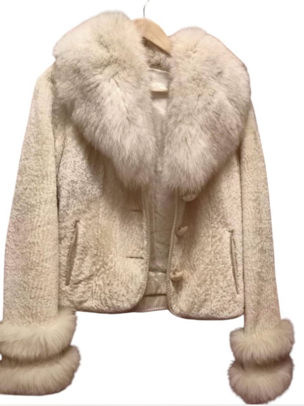Women's Cream Faux Fur-Trim Jacket